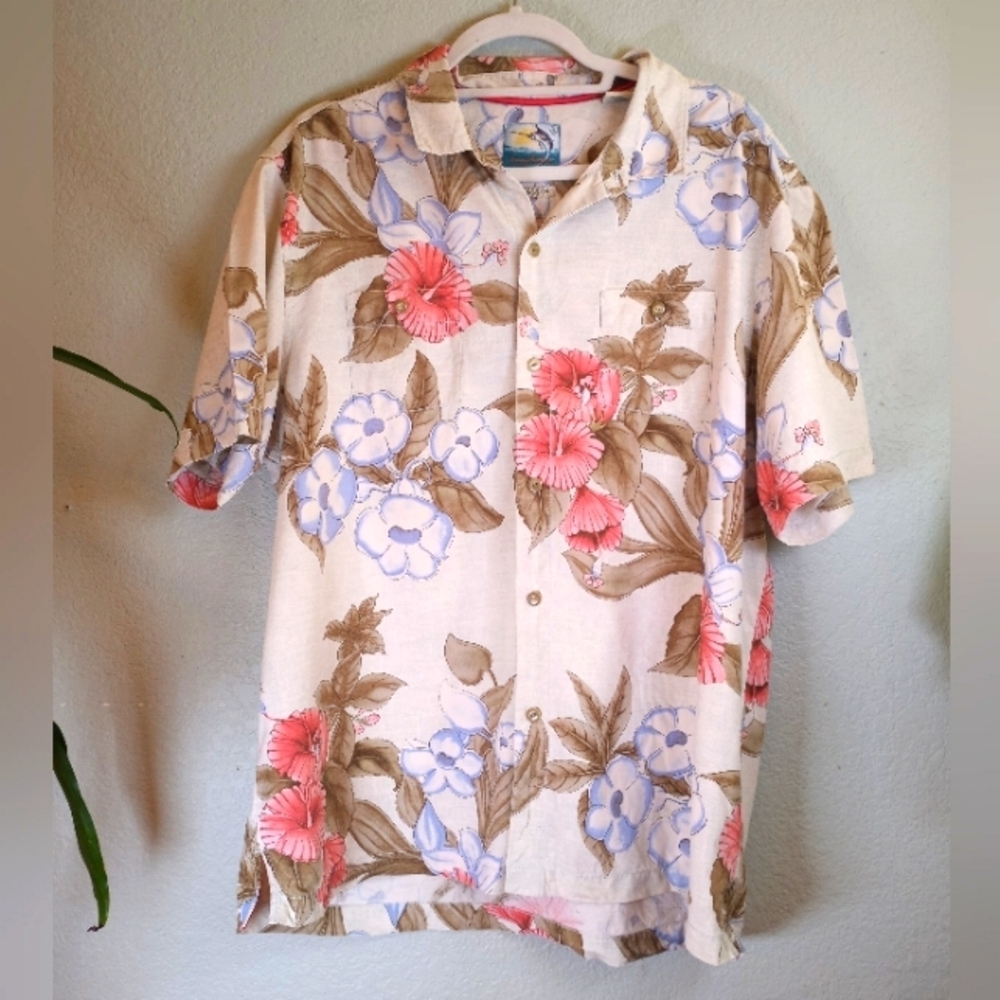 Tommy Bahama Silk XL Bohemian Tropical Floral Modern Fit Loose Fit Short Sleeve